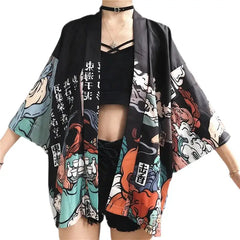Japanese Style Kimono with Samurai Cat Design
