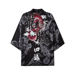 Japanese Style Kimono with Samurai Cat Design Dragon / M