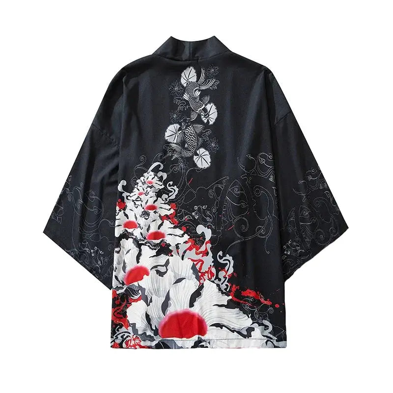Japanese Style Kimono with Samurai Cat Design Koi / M