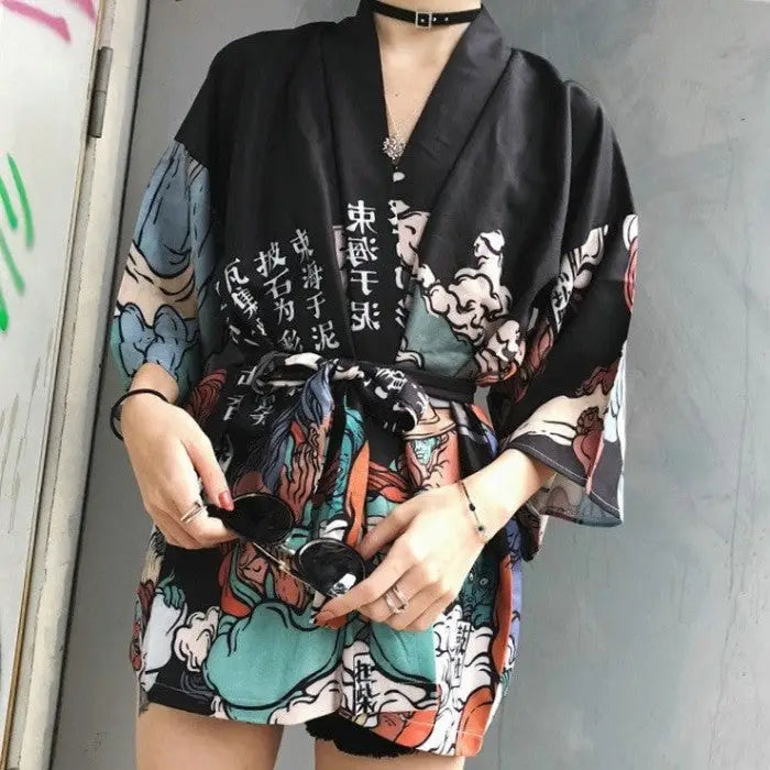 Japanese Traditional Kimono - Black / One Size - KIMONO