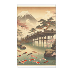 Japanese Ukiyo-e Style Area Rug with Koi and Cherry