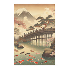 Japanese Ukiyo-e Style Area Rug with Koi and Cherry
