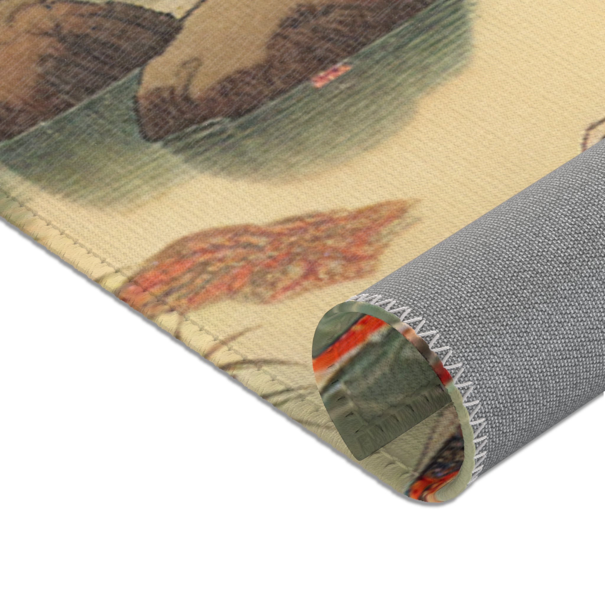 Japanese Ukiyo-e Style Area Rug with Koi and Cherry Blossoms