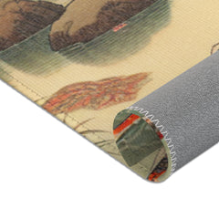 Japanese Ukiyo-e Style Area Rug with Koi and Cherry Blossoms