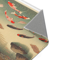 Japanese Ukiyo-e Style Area Rug with Koi and Cherry Blossoms