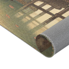 Japanese Ukiyo-e Style Area Rug with Koi and Cherry Blossoms