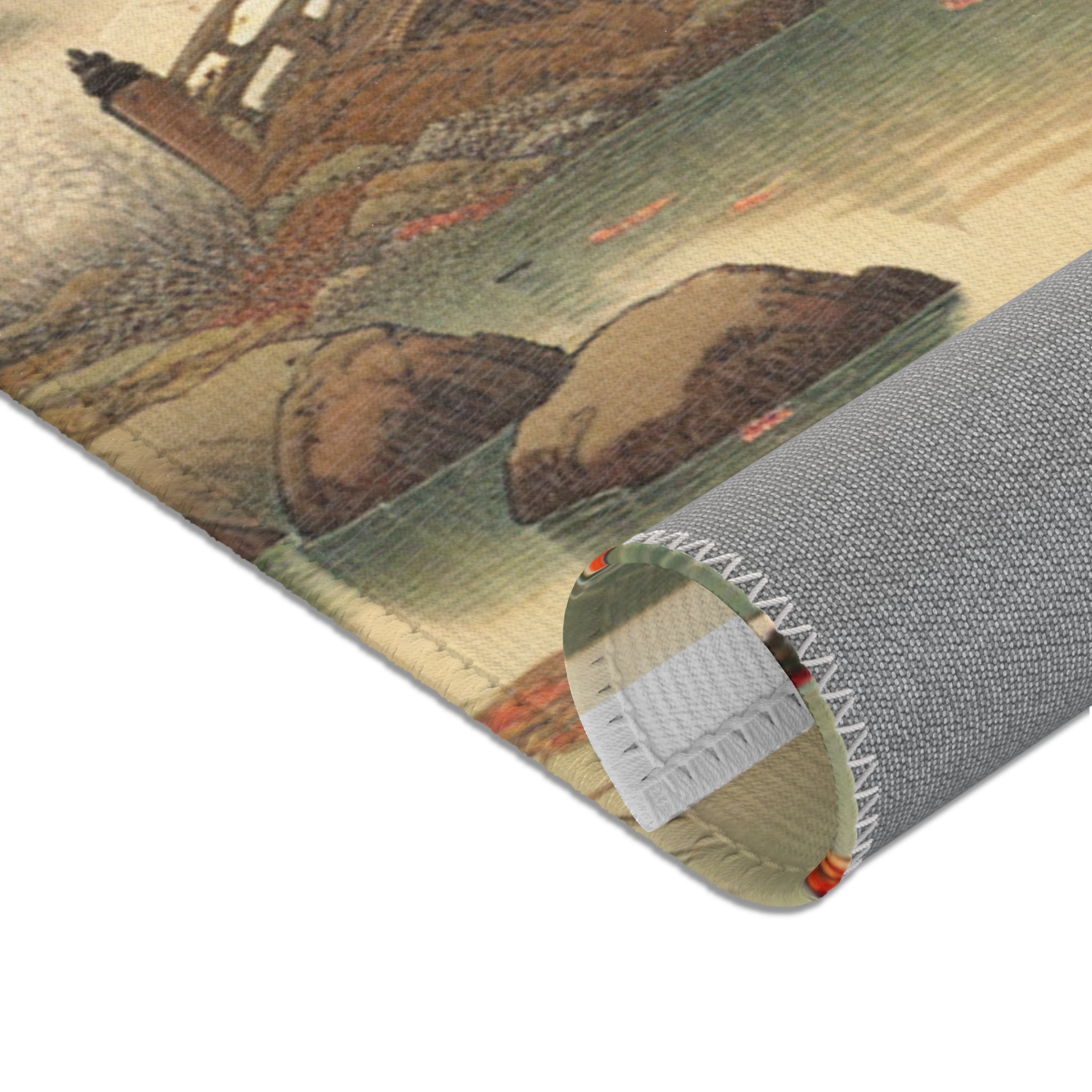 Japanese Ukiyo-e Style Area Rug with Koi and Cherry Blossoms