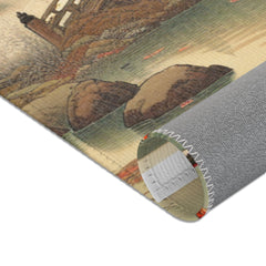 Japanese Ukiyo-e Style Area Rug with Koi and Cherry Blossoms