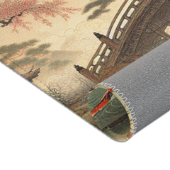 Japanese Ukiyo-e Style Area Rug with Koi and Cherry Blossoms
