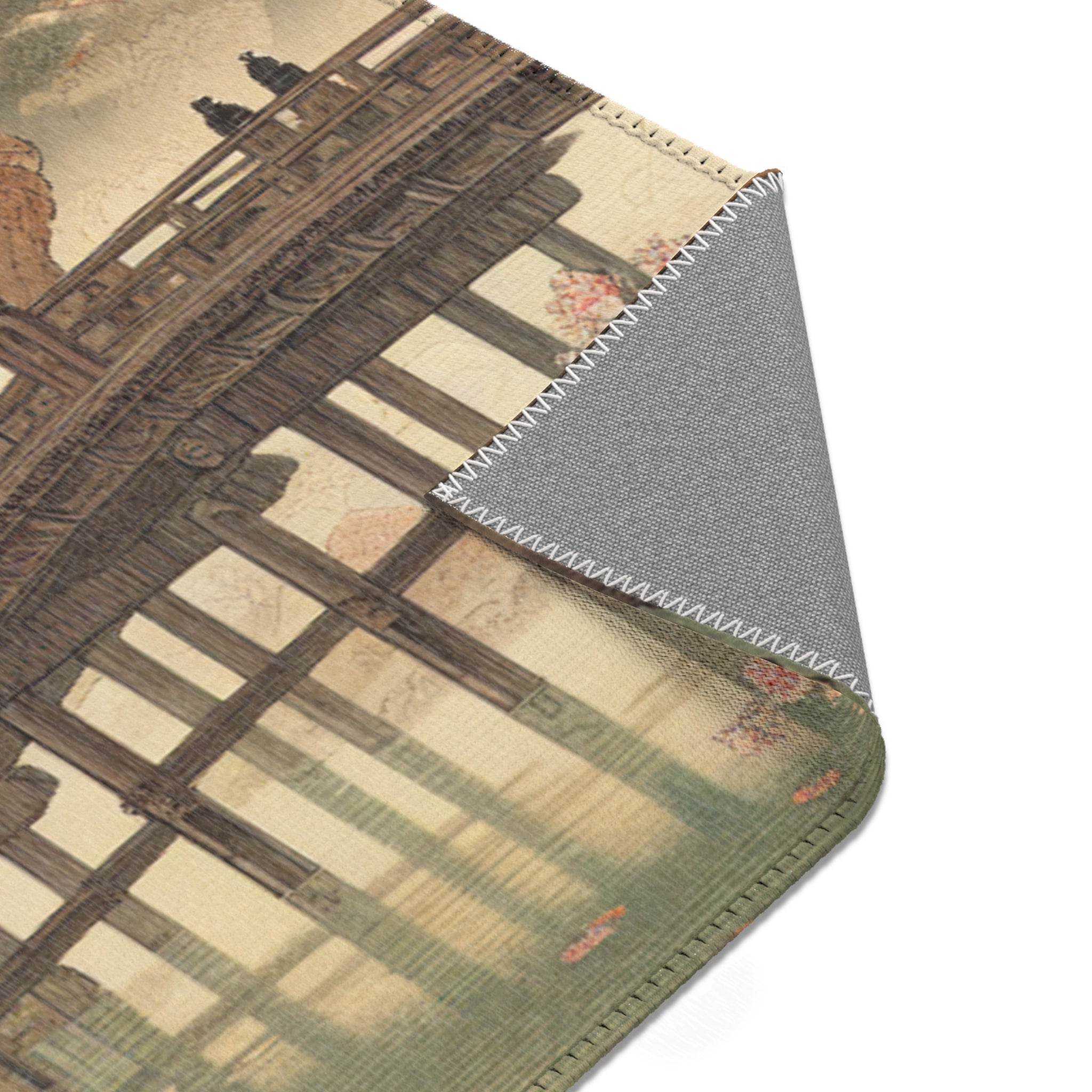 Japanese Ukiyo-e Style Area Rug with Koi and Cherry Blossoms