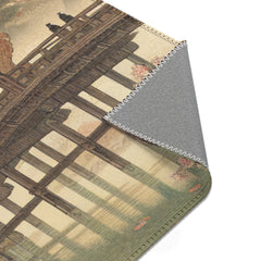 Japanese Ukiyo-e Style Area Rug with Koi and Cherry Blossoms