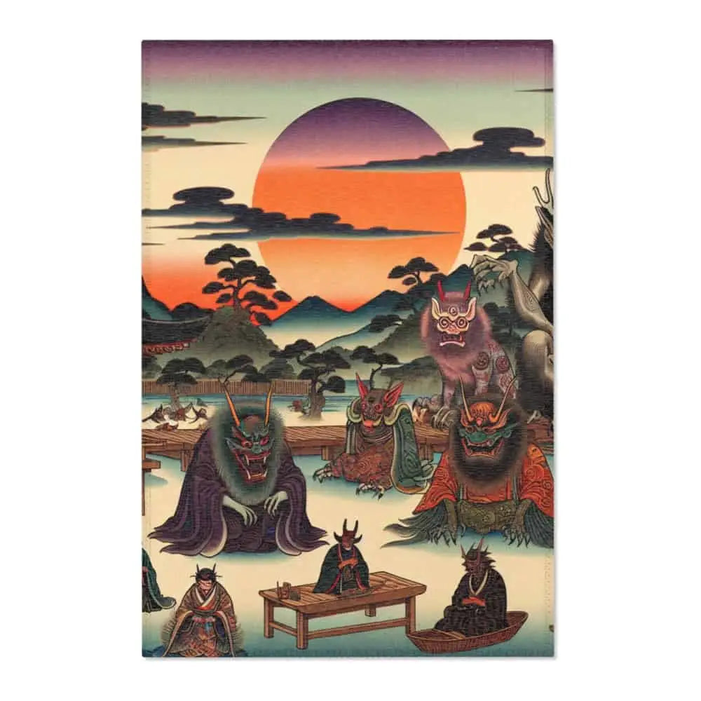 Japanese Ukiyo-e Unique Area Rug Featuring Vivid Yokai