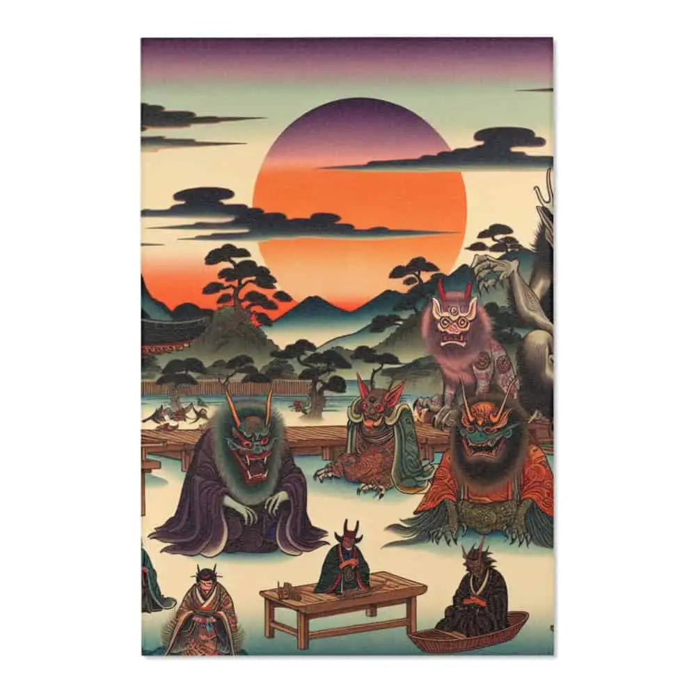 Japanese Ukiyo-e Unique Area Rug Featuring Vivid Yokai
