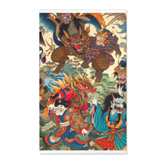 Japanese Yokai Area Rug with Edo Era Mythical Realm Design