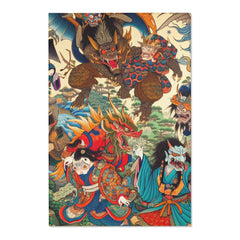 Japanese Yokai Area Rug with Edo Era Mythical Realm Design
