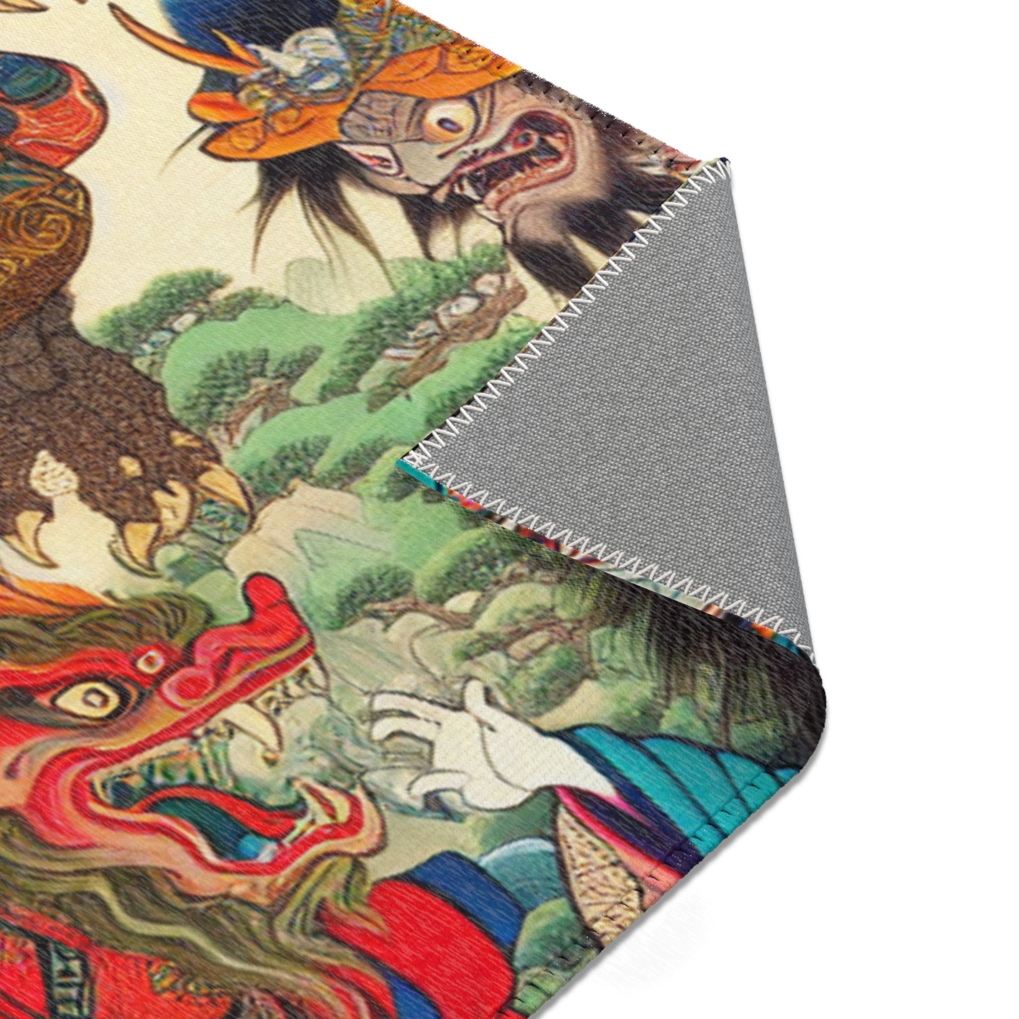 Japanese Yokai Area Rug with Edo Era Mythical Realm Design