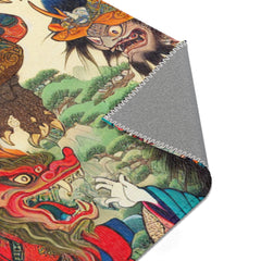 Japanese Yokai Area Rug with Edo Era Mythical Realm Design