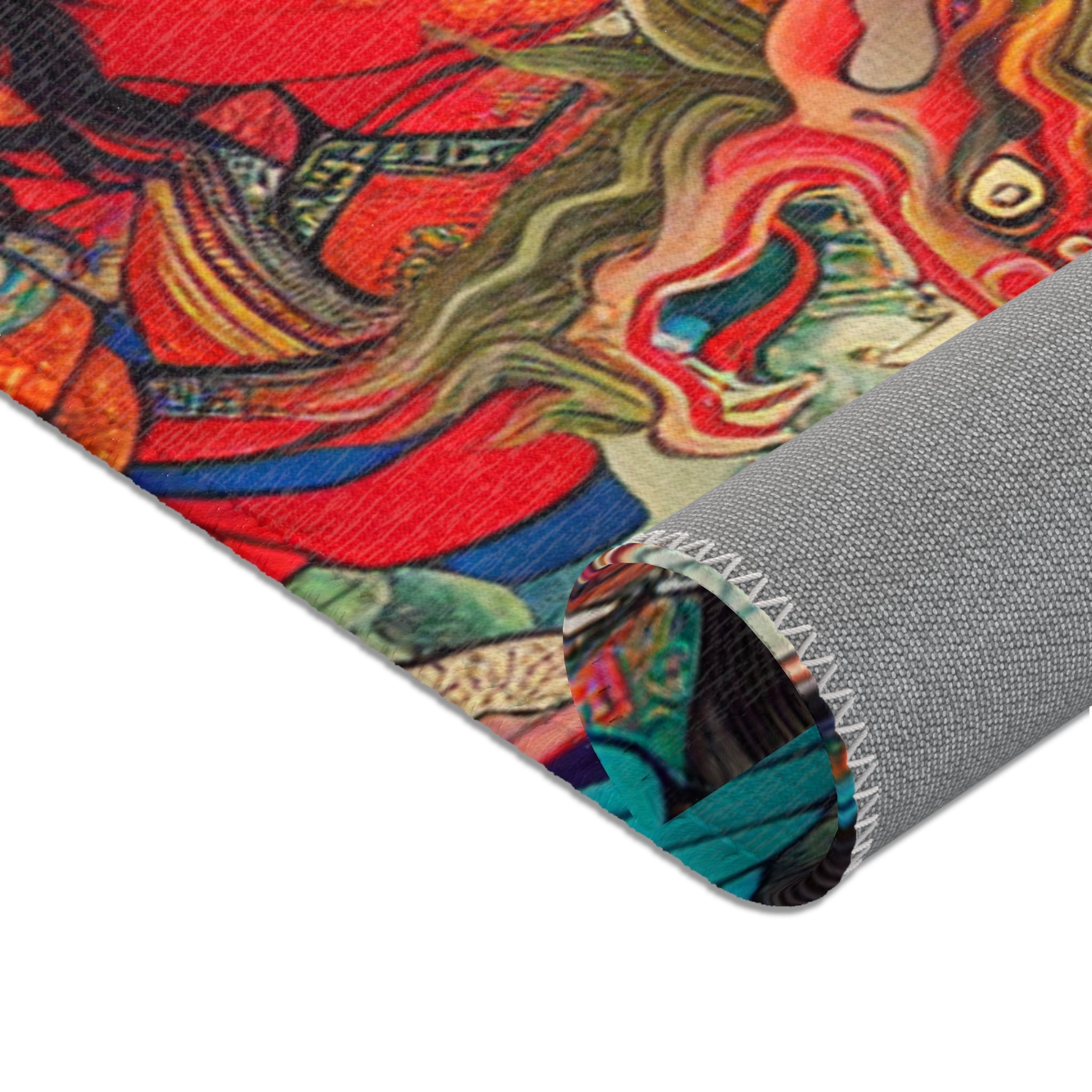 Japanese Yokai Area Rug with Edo Era Mythical Realm Design