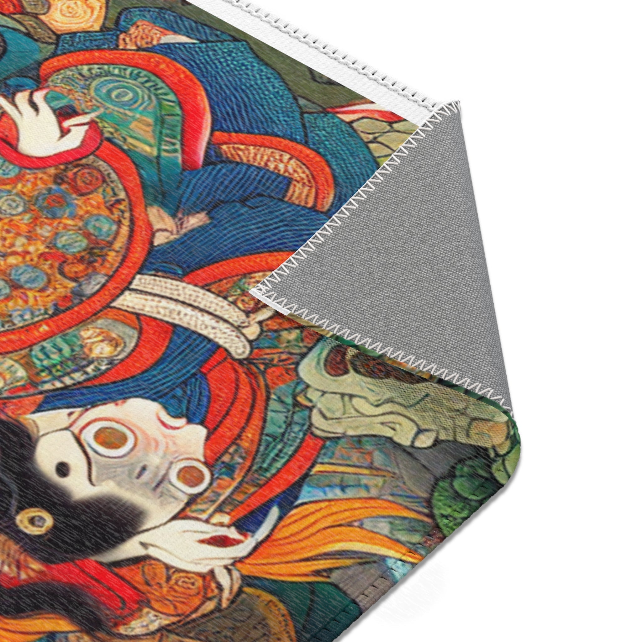 Japanese Yokai Area Rug with Edo Era Mythical Realm Design