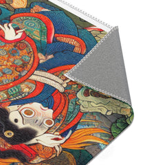 Japanese Yokai Area Rug with Edo Era Mythical Realm Design