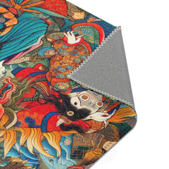 Japanese Yokai Area Rug with Edo Era Mythical Realm Design