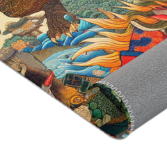 Japanese Yokai Area Rug with Edo Era Mythical Realm Design