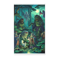 Japanese Yokai Area Rug with Twilight Hues and Forest