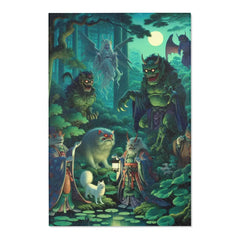 Japanese Yokai Area Rug with Twilight Hues and Forest