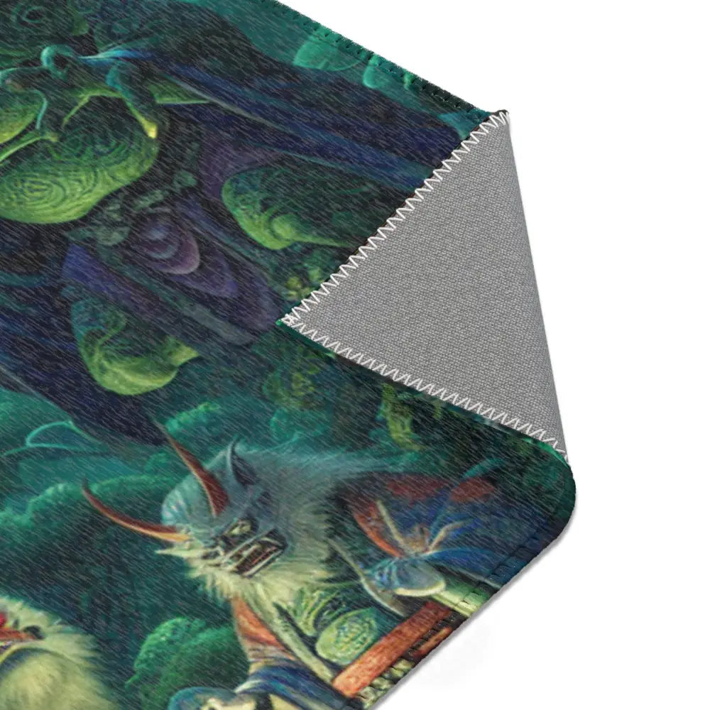 Japanese Yokai Area Rug with Twilight Hues and Forest Design