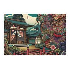 Japanese Yokai Area Rug with Vibrant Mythical Design 36’’ ×