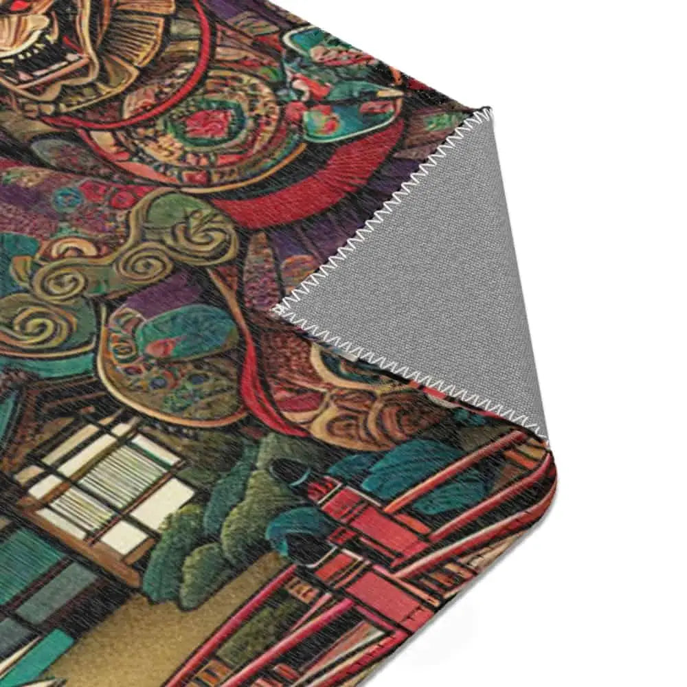 Japanese Yokai Area Rug with Vibrant Mythical Design