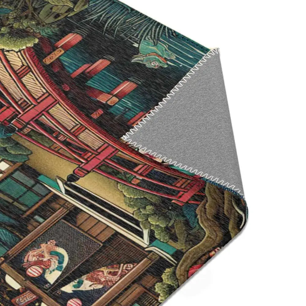 Japanese Yokai Area Rug with Vibrant Mythical Design