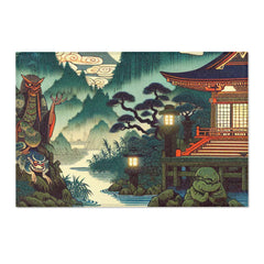Japanese Yokai Art Area Rug with Edo Period Folklore Design