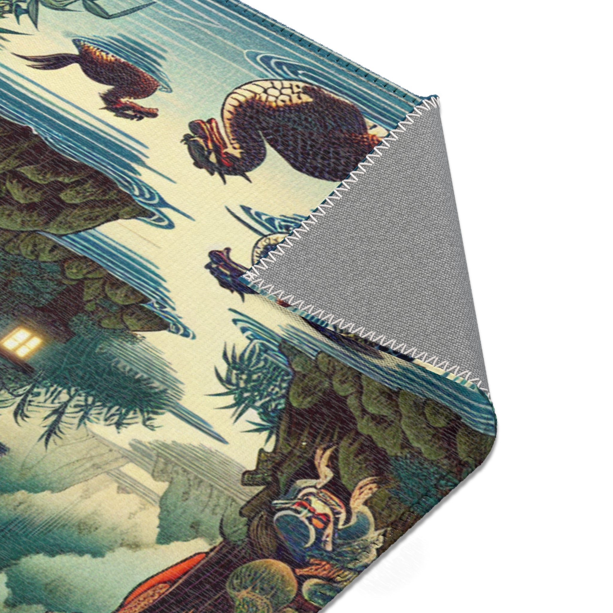 Japanese Yokai Art Area Rug with Edo Period Folklore Design