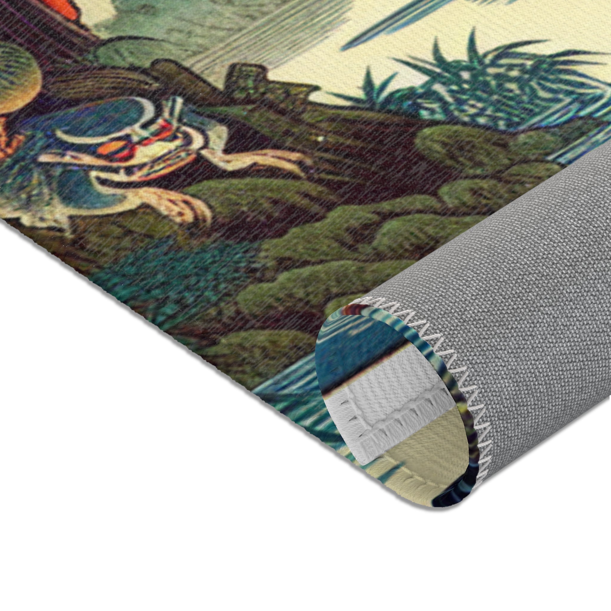 Japanese Yokai Art Area Rug with Edo Period Folklore Design