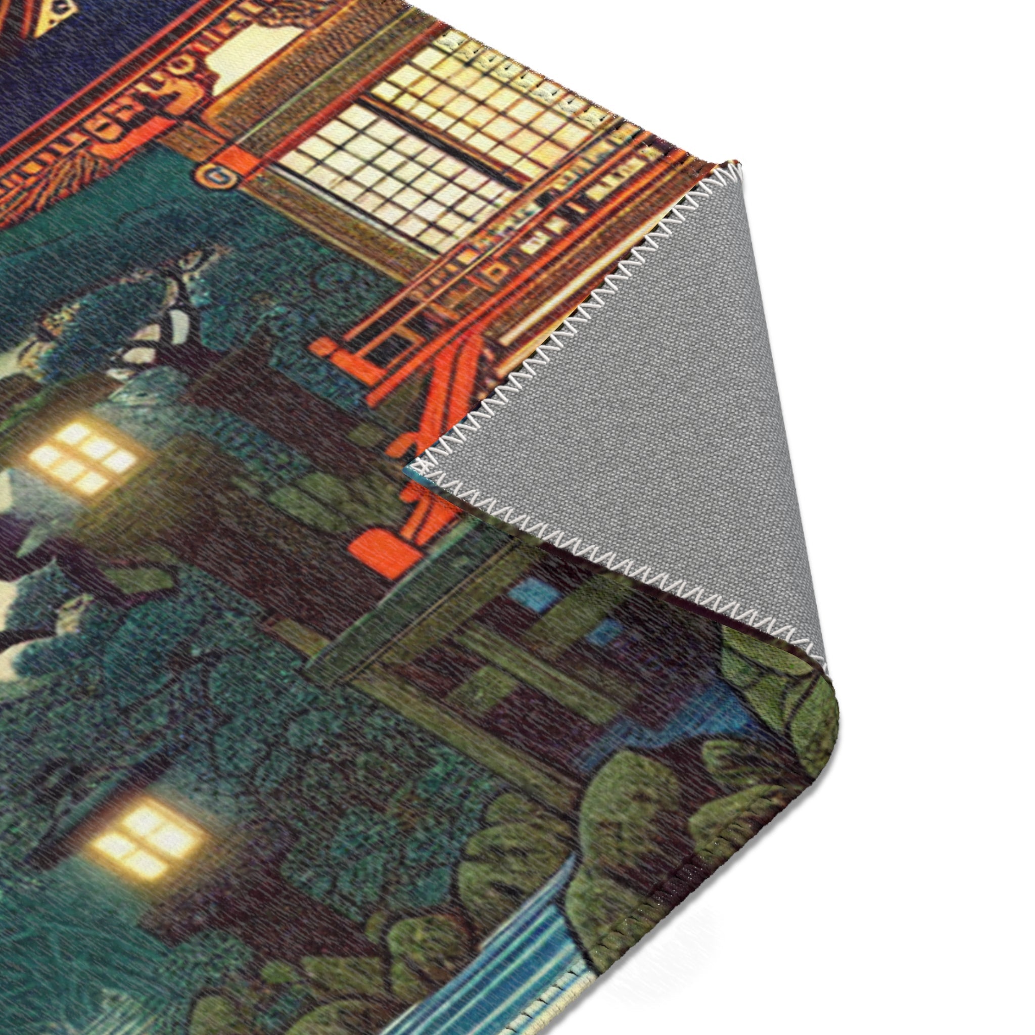 Japanese Yokai Art Area Rug with Edo Period Folklore Design