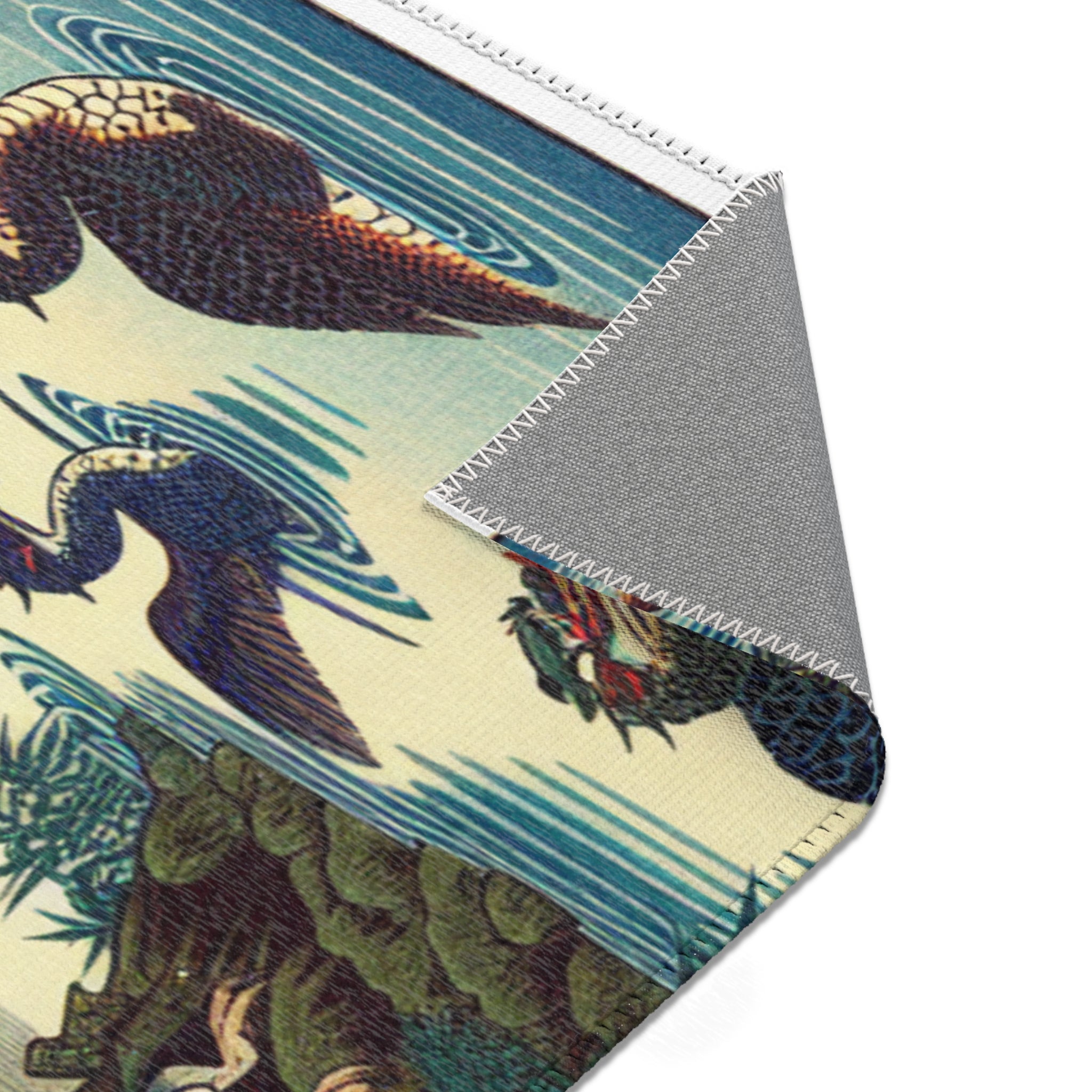 Japanese Yokai Art Area Rug with Edo Period Folklore Design