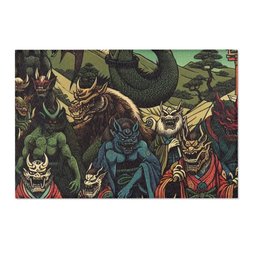 Japanese Yokai-Inspired Area Rug with Edo Style Design 36’’