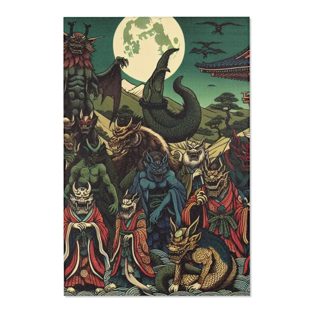 Japanese Yokai-Inspired Area Rug with Edo Style Design 48’’