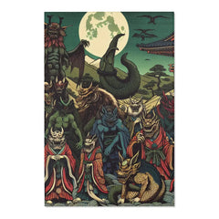 Japanese Yokai-Inspired Area Rug with Edo Style Design 48’’