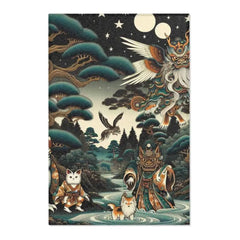 Japanese Yokai Rug with Kappa Tengu and Kitsune Design 24’’