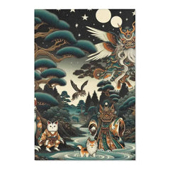 Japanese Yokai Rug with Kappa Tengu and Kitsune Design 48’’