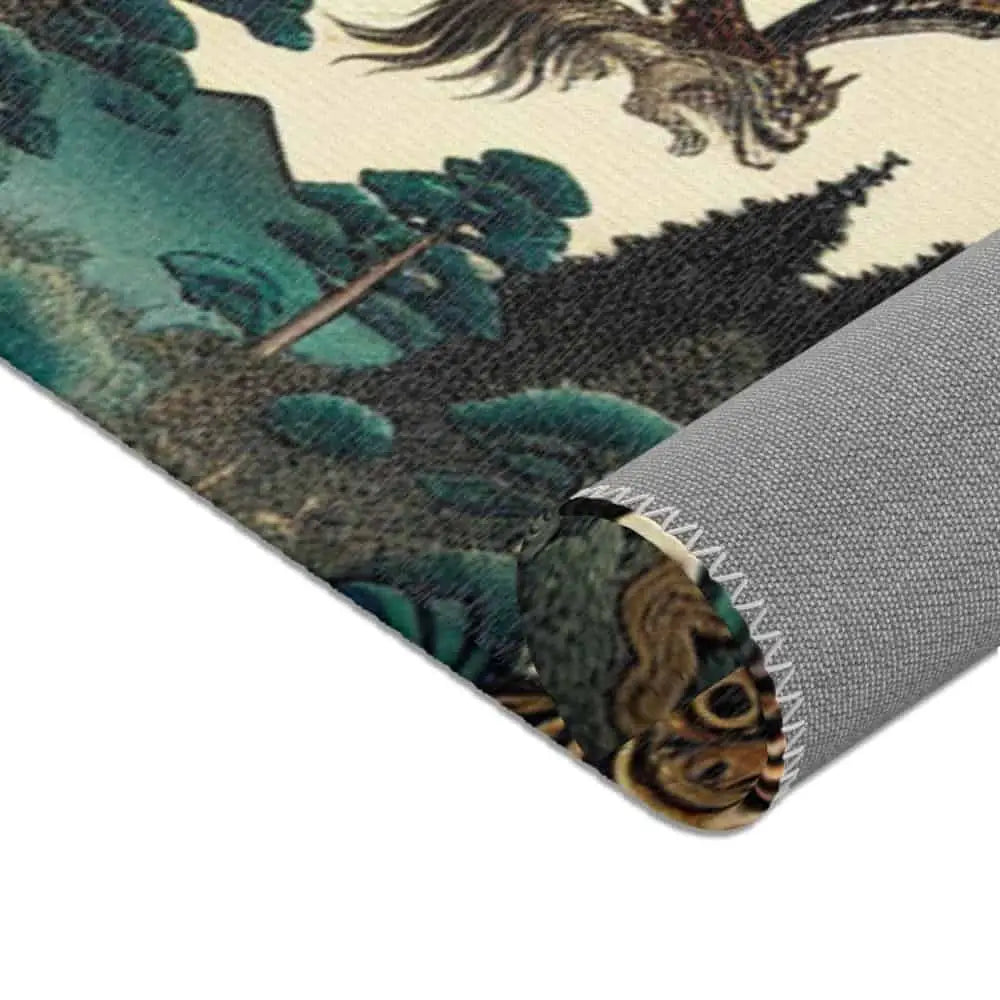 Japanese Yokai Rug with Kappa Tengu and Kitsune Design