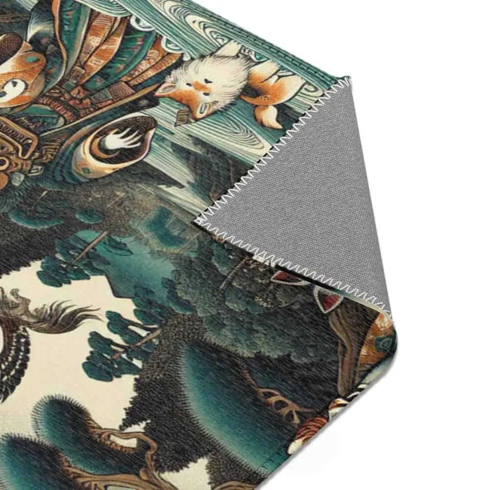 Japanese Yokai Rug with Kappa Tengu and Kitsune Design