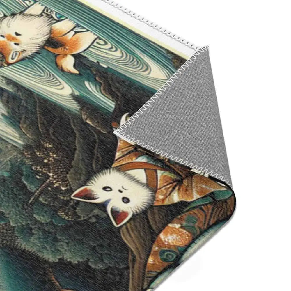 Japanese Yokai Rug with Kappa Tengu and Kitsune Design