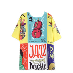 Jazz Night Musical Short Sleeve Tee Dress - Yellow / One