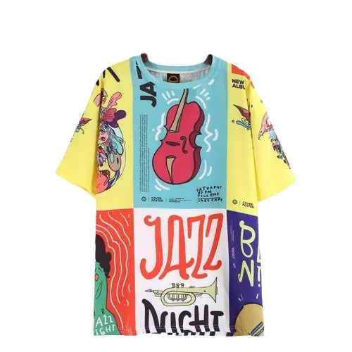 Jazz Night Musical Short Sleeve Tee Dress - Yellow