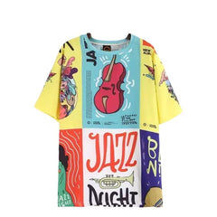 Jazz Night Musical Short Sleeve Tee Dress - Yellow