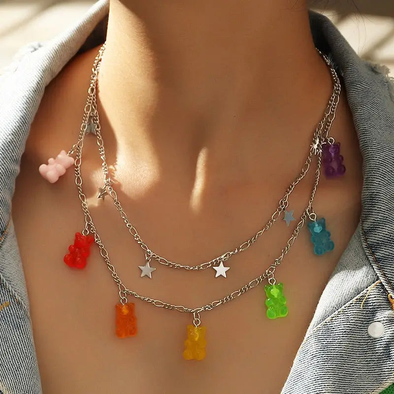 Jelly Gummy Bear Chain Necklace for Everyday Wear