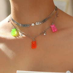 Jelly Gummy Bear Chain Necklace for Everyday Wear